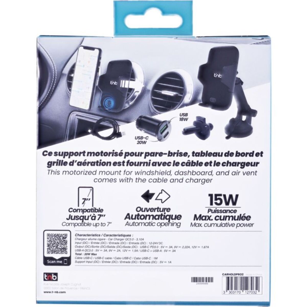 Support smartphone TNB voiture motorisé 3 en 1 avec chargeur