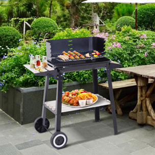 Barbacoa de Carbón Vegetal Parrillas Asador BBQ de Picnic Altura de Parrillas Ajustables con Estantes y Ruedas Fácil Mover para Jardín Exterior Acampada 83x46x87 cm