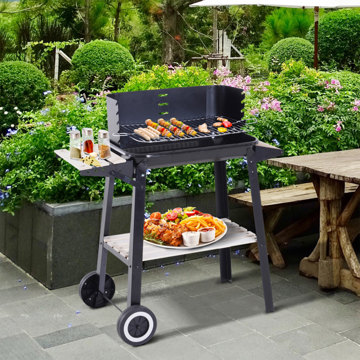 Barbacoa de Carbón Vegetal Parrillas Asador BBQ de Picnic Altura de Parrillas Ajustables con Estantes y Ruedas Fácil Mover para Jardín Exterior Acampada 83x46x87 cm