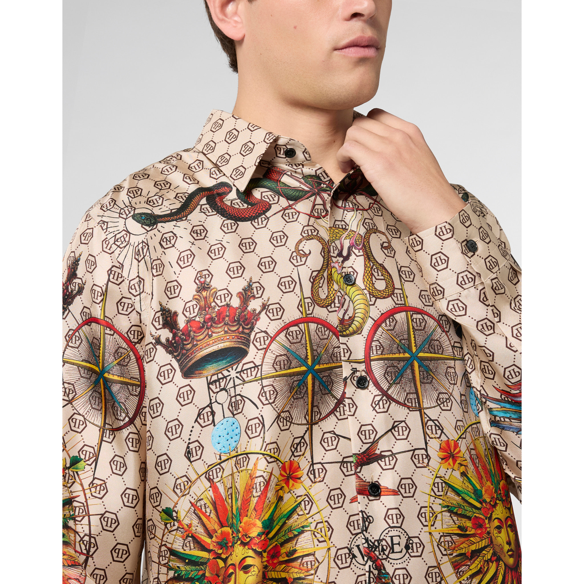 PHILIPP PLEIN Silk Pajamas Shirt Monogram Tattoo