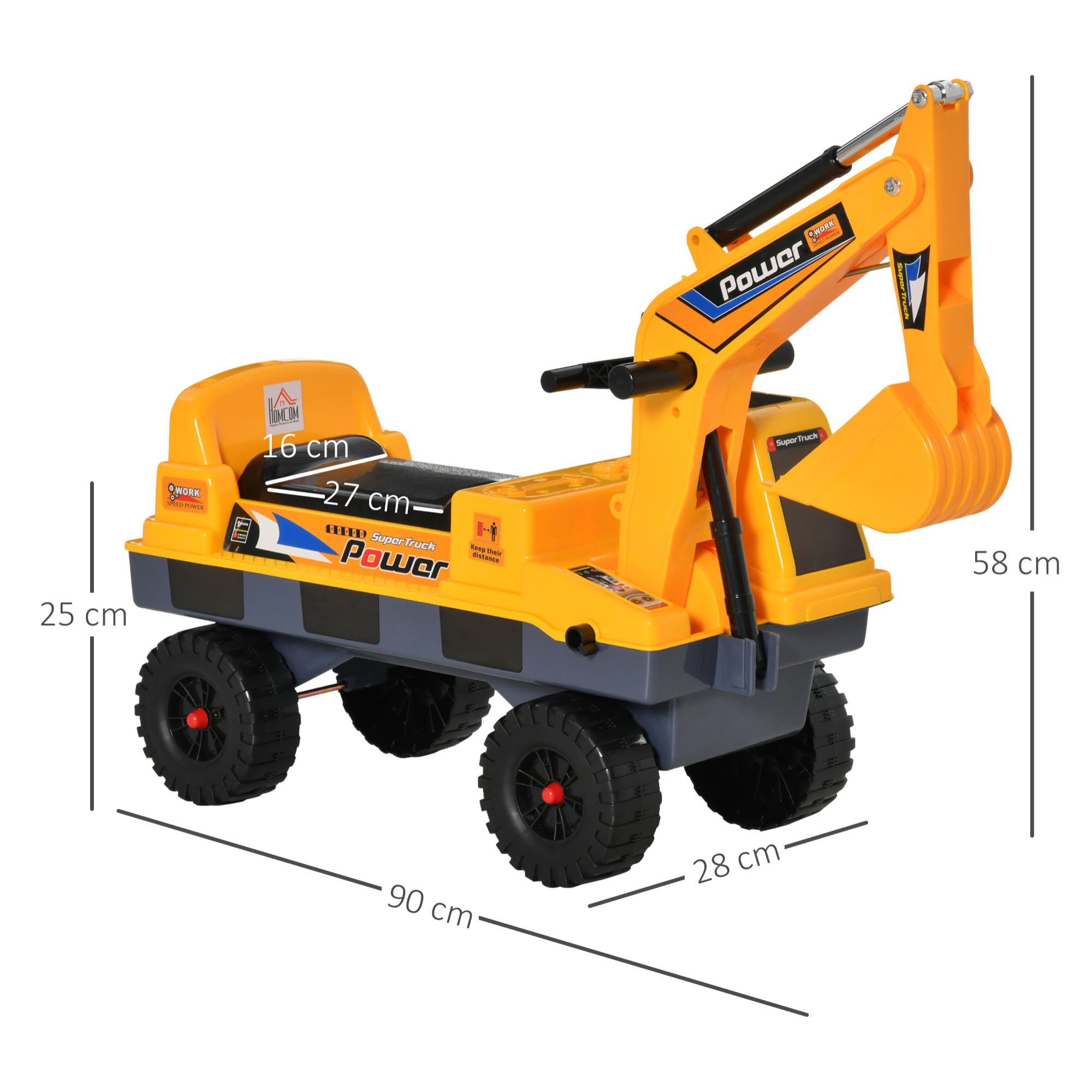 Porteur enfant tractopelle 2-3 ans pelleteuse articulée avec pince incluse effets sonores lumineux PP jaune