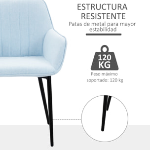 HOMCOM Juego de 2 Sillas de Comedor Decorativas Tapizadas en Lino Transpirable con Respaldo Ergonómico Reposabrazos y Patas de Metal 59,5x56,5x81 cm Azul