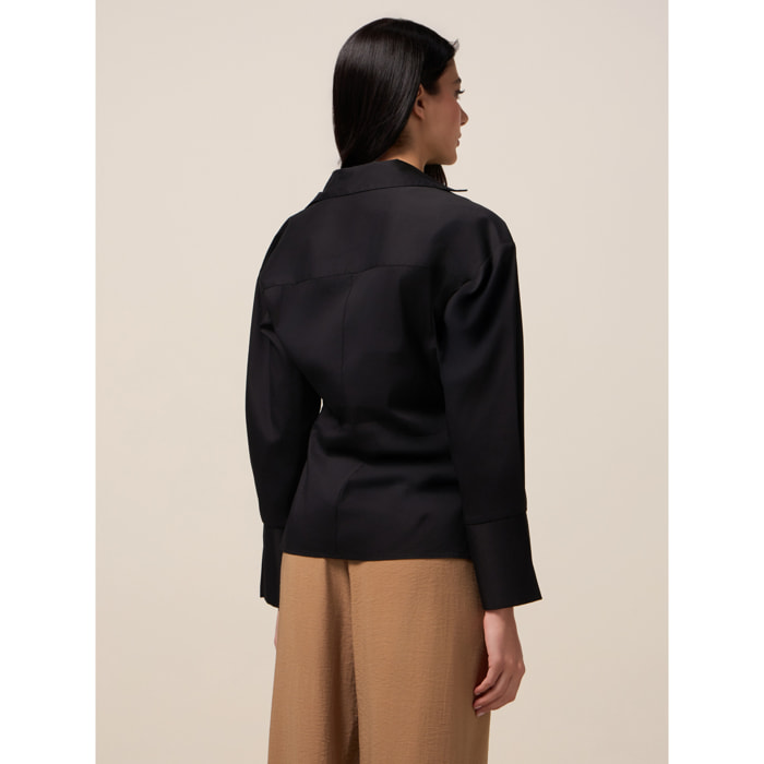Oltre - Blusa in popeline a portafoglio - Nero