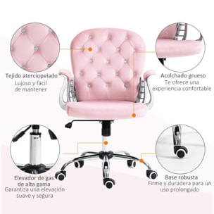 Silla de Escritorio Tapizada en Terciopelo Silla Giratoria con Altura Ajustable Reposabrazos y Decoraciones de Diamantes Carga 120 kg Silla para Estudio Dormitorio 59,5x60,5x93-103 cm Rosa