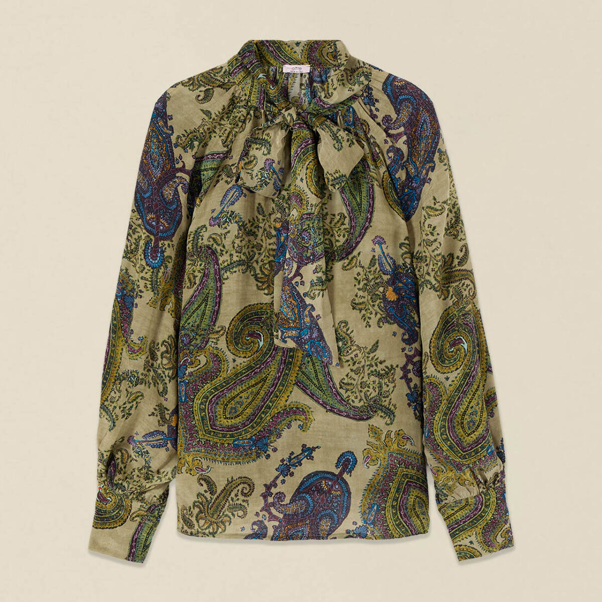 Oltre - Blusa fantasia con fiocco da annodare - Verde