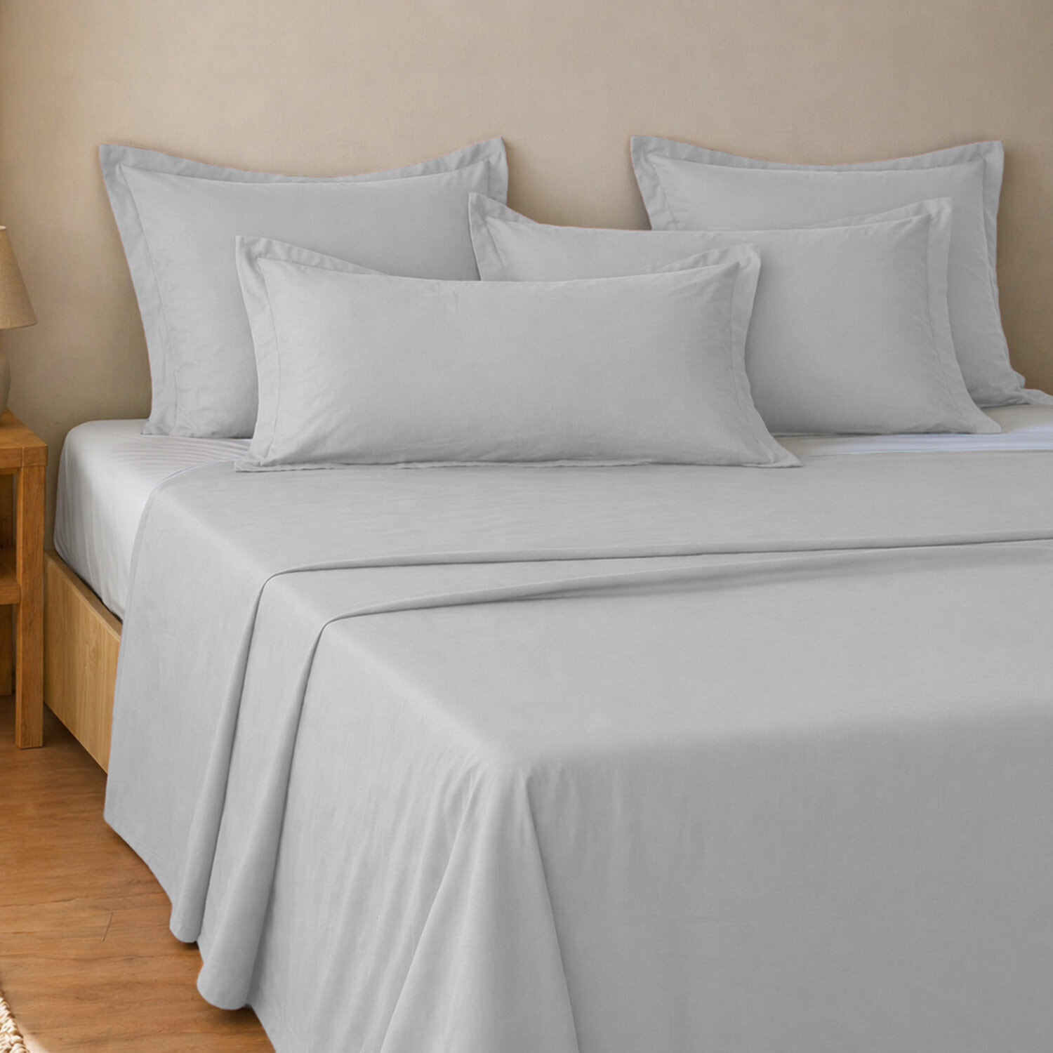 Parure de draps uni 100% coton - essentiel - acier