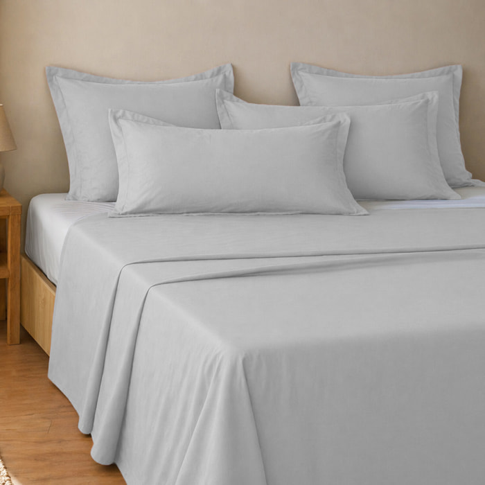 Parure de draps uni 100% coton - essentiel - acier