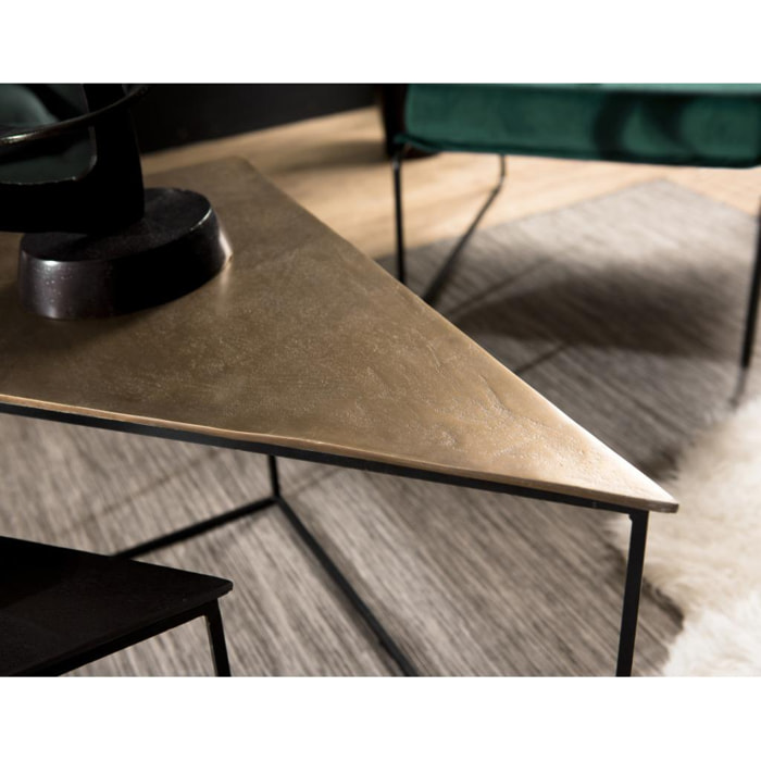 JONAS - Set de 2 tables gigognes triangles aluminium doré et noir - pieds métal noirs