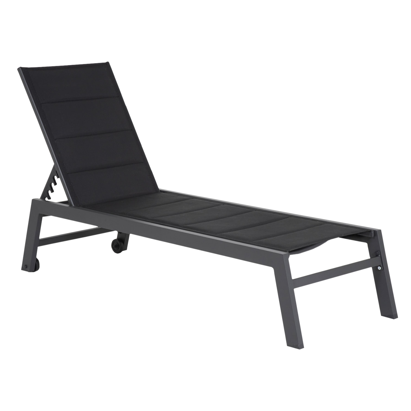 Lot de 2 bains de soleil BARBADOS en textilène noir - aluminium gris anthracite