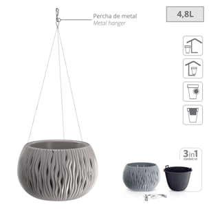 Macetero colgante Prosperplast BOWL SANDY CON depósito en color Gris