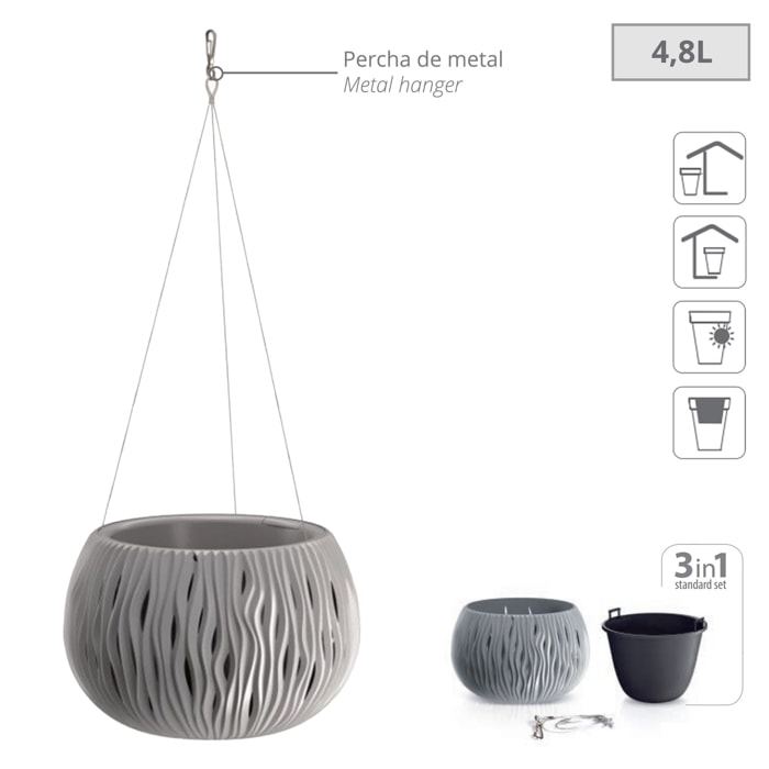 Macetero colgante Prosperplast BOWL SANDY CON depósito en color Gris
