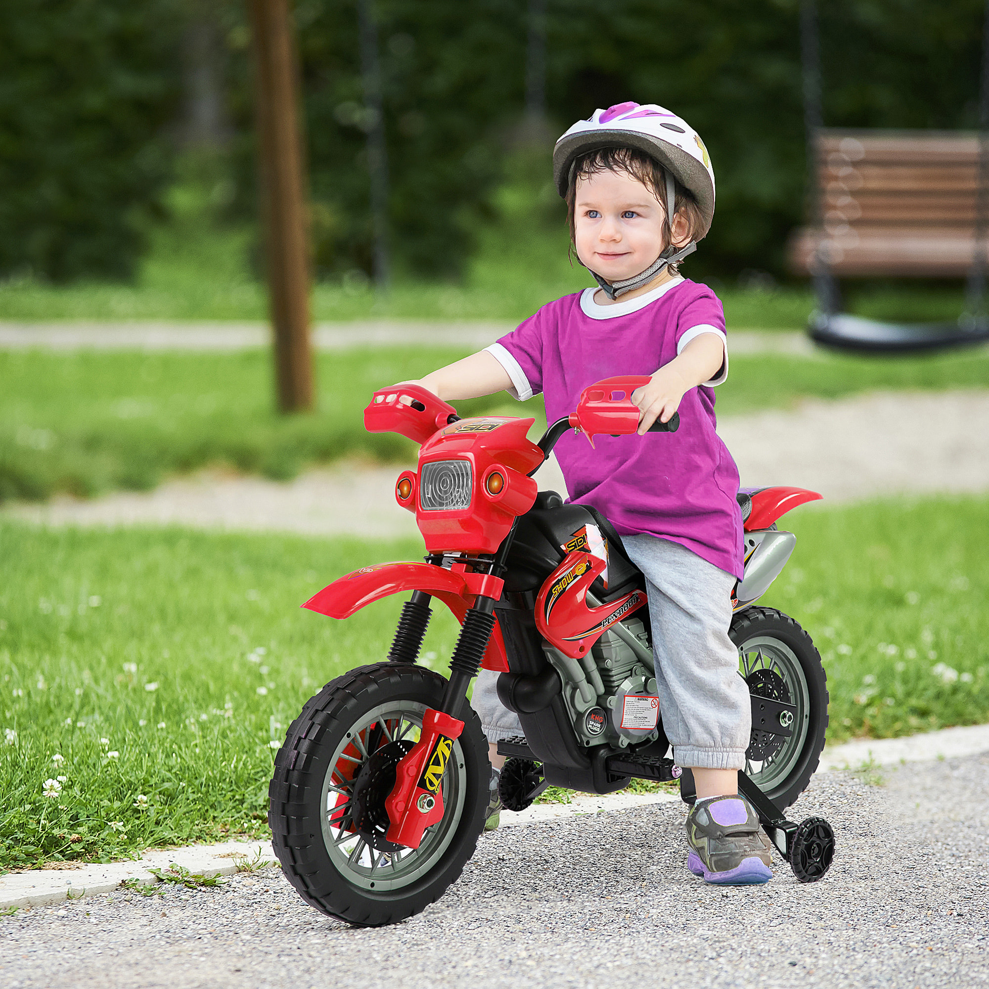 Moto cross électrique enfant 3 à 6 ans 6 V phares klaxon musiques 102 x 53 x 66 cm rouge et noir