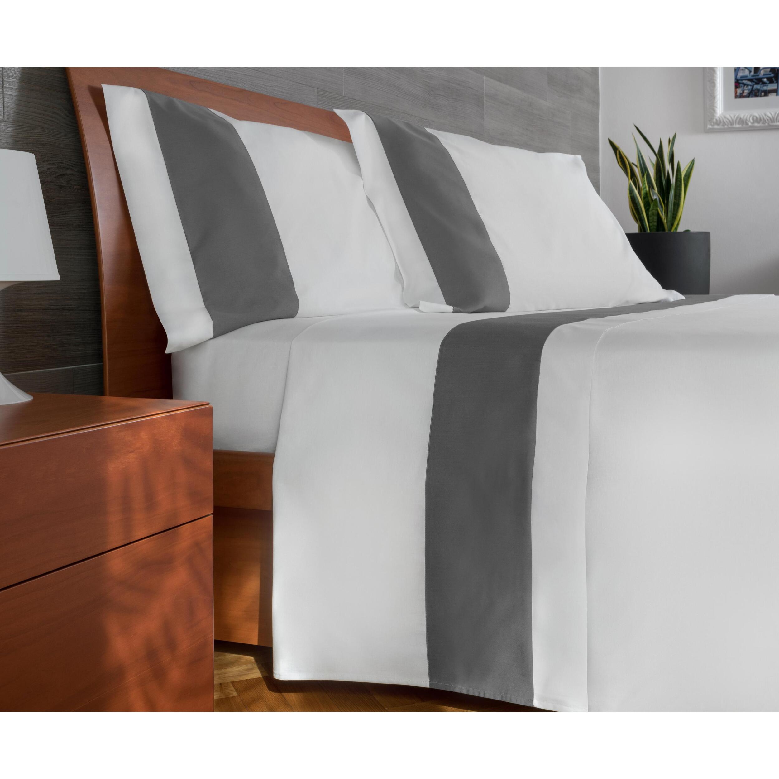 Completo letto bordo RASO IPERSAN Puro Coton Grigio fondo Bianco