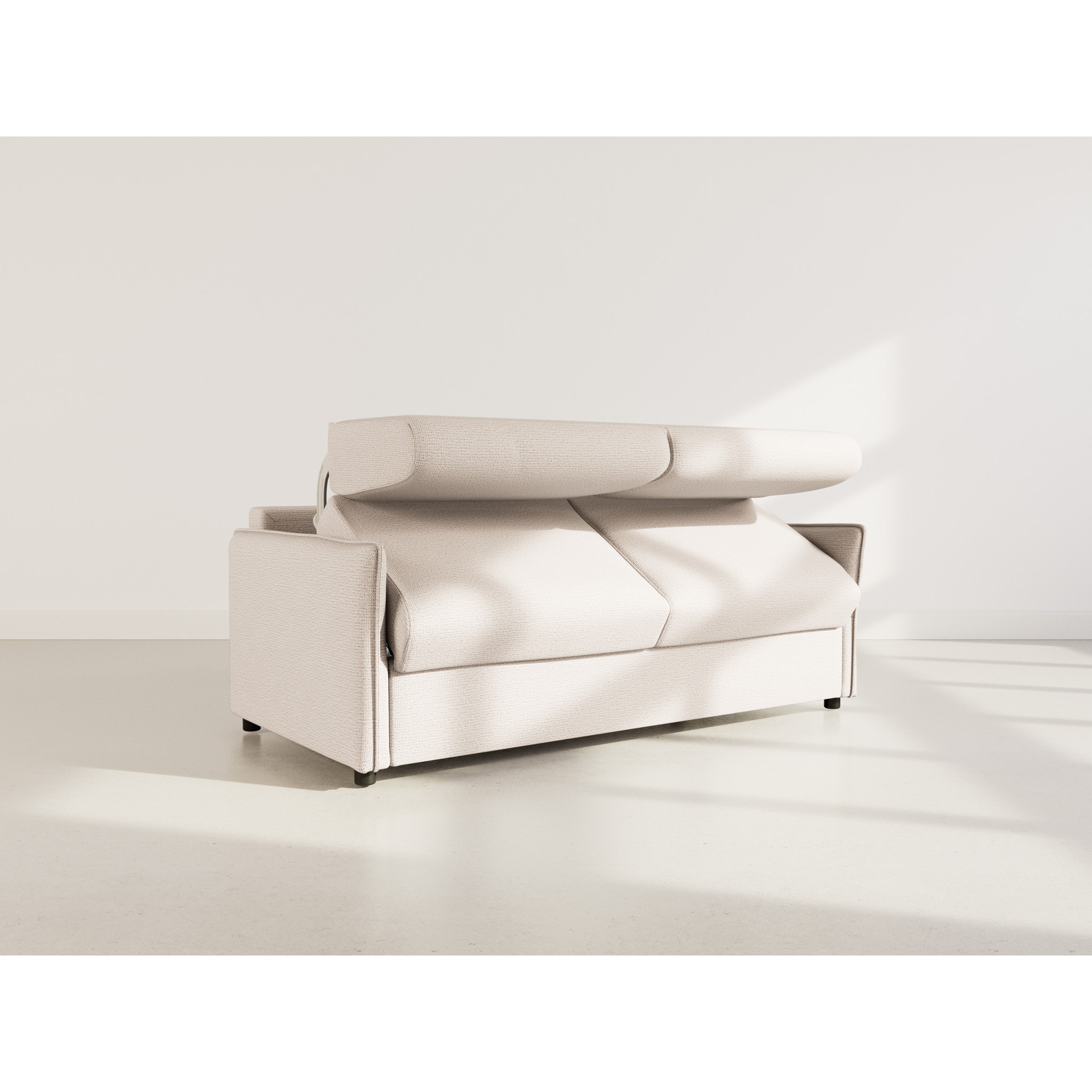 Adele - Canapé 3 places convertible express couchage quotidien 140 cm matelas 14 cm en tissu texturé - Beige