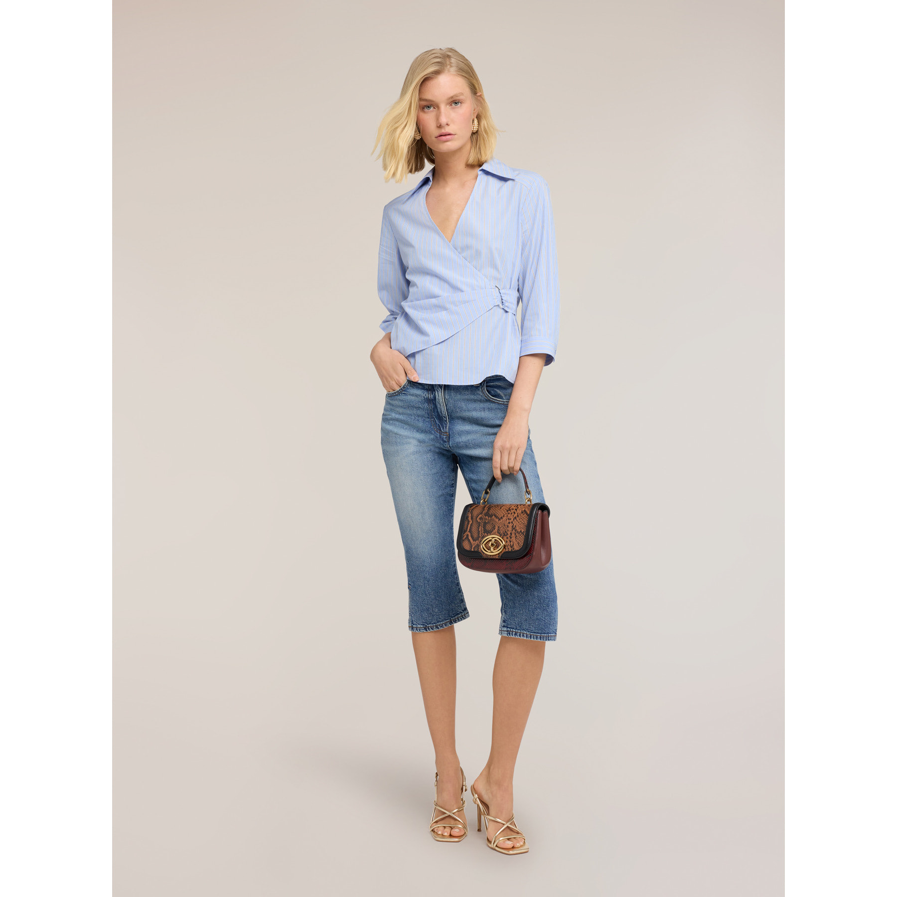 Motivi - Camicia wrap in popeline a righe - Azzurro