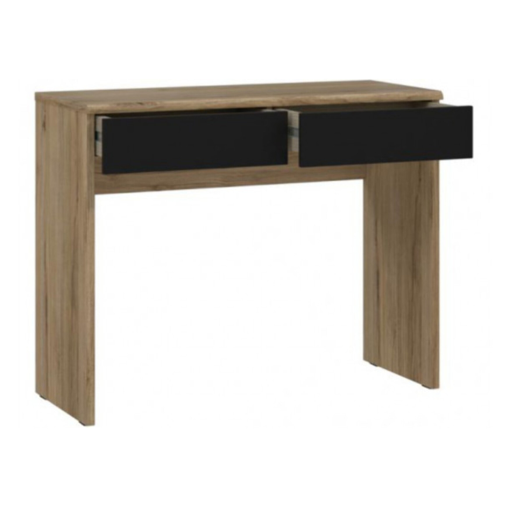 Ensemble coiffeuse en décor bois chêne avec miroir, table et banc - DAVID