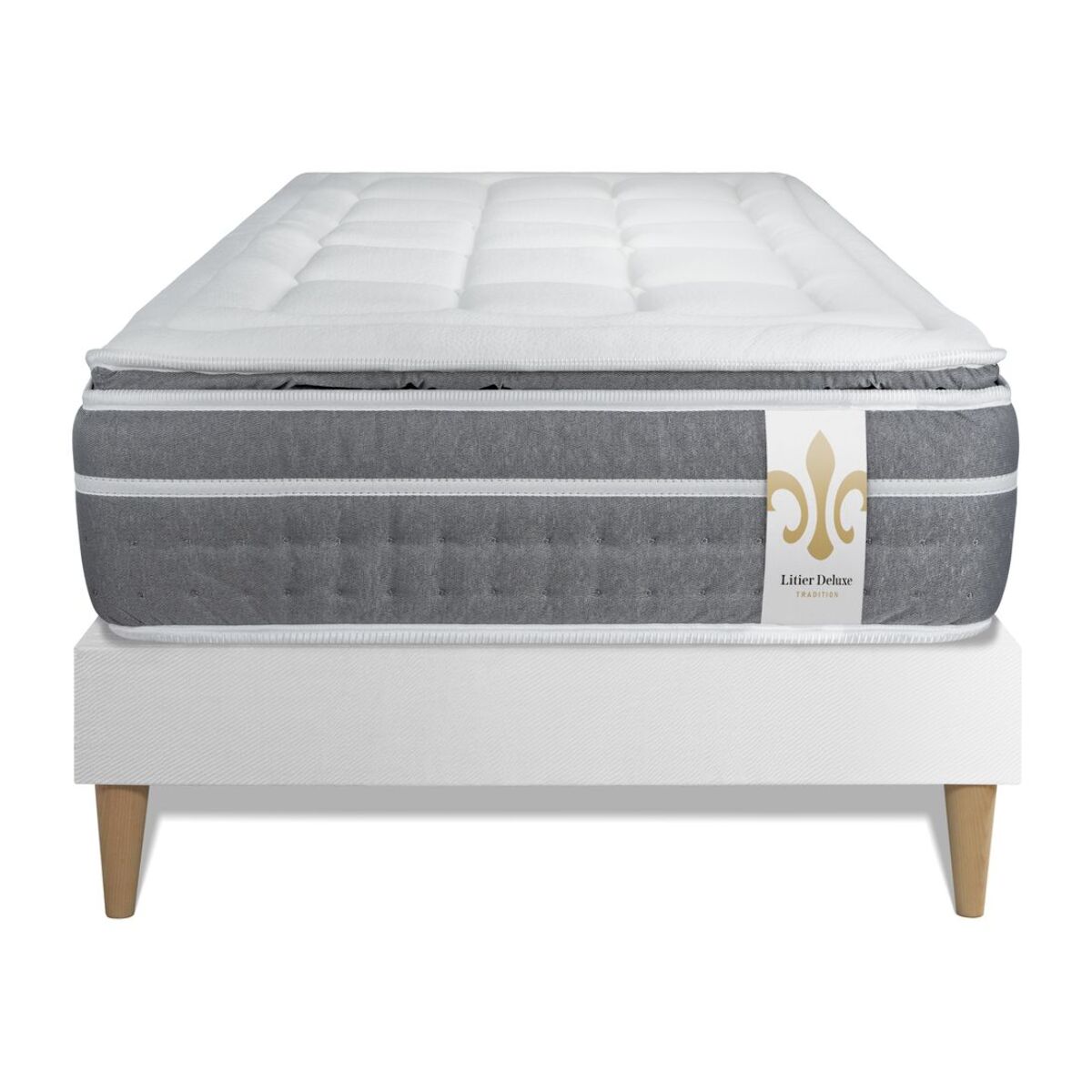Ensemble Matelas Trente PLUS - 30cm - Hybride - Effet nuage avec surmatelas intégré - Sommier Tapissier Blanc