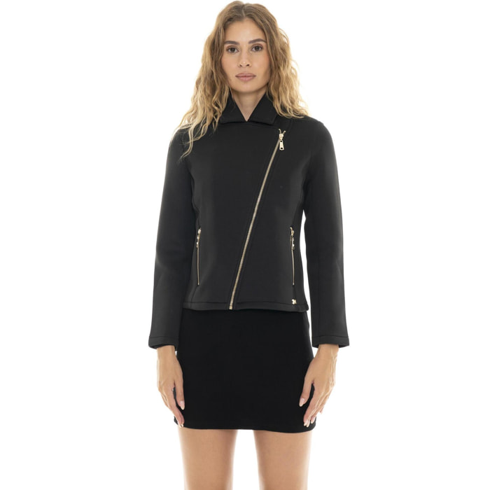 Giacca da donna in neoprene con zip assimetrica Leone 1947 Gold Studs
