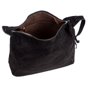 Atella grande borsa a tracolla in vera pelle scamosciata.