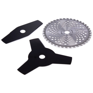 Desbrozadora de 21 V con 18000 rpm, 650 W de potencia y doble batería de 15.000 mAh, con mango articulad y 3 cuchillas.