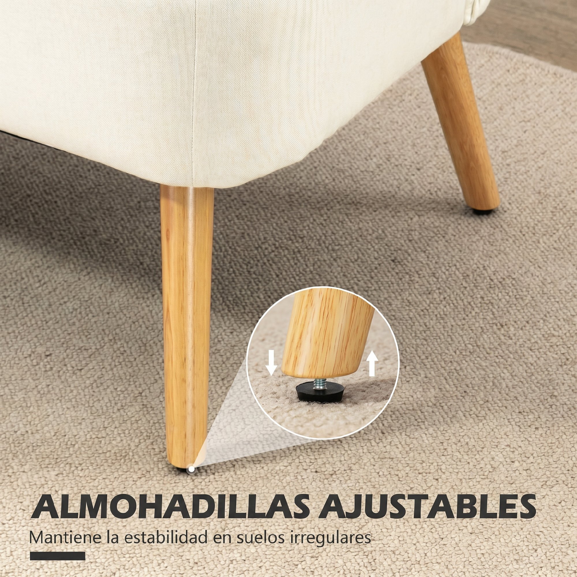 Sofá de 2 Plazas Tapizado en Lino Sintético, Sofá Moderno con Asiento y Respaldo Acolchados, Patas de Madera de Caucho, Carga 220 kg para Dormitorio, Salón, Espacios Pequeños, Blanco Crema