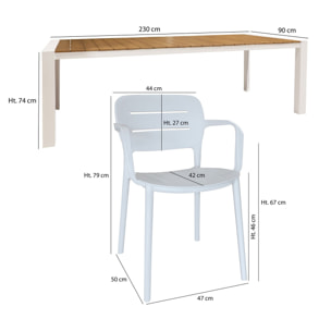 ENSEMBLE DE JARDIN TABLE NATUREL/BLANC 230CM AVEC 8 FAUTEUILS BLANC BASUN