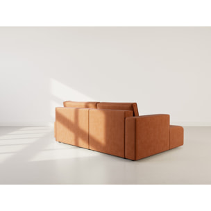 Topaze - canapé d'angle gauche 4 places convertible avec coffre en velours côtelé - Terracotta
