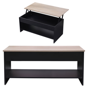 Table basse avec plateau relevable noire et bois HEDDA