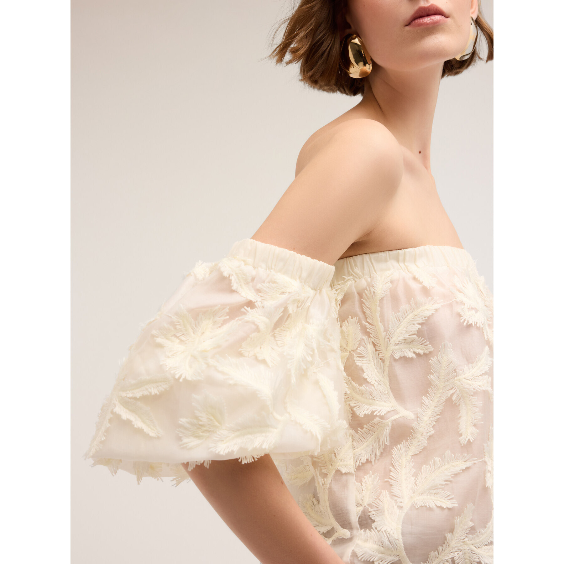 Motivi - Blusa off-shoulders in pizzo lavorato - Bianco