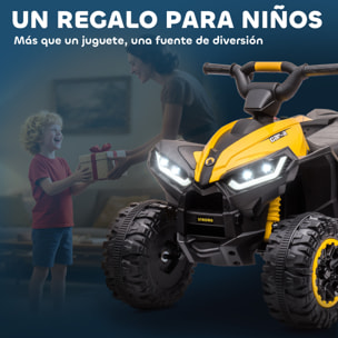 Quad Eléctrico para Niños 12V, Quad para Niños de 3-5 Años, con 2 Motores, Velocidad Ajustable 3-6km/h, Faros, Bocina, Música, USB, Avance y Retroceso, Amarillo