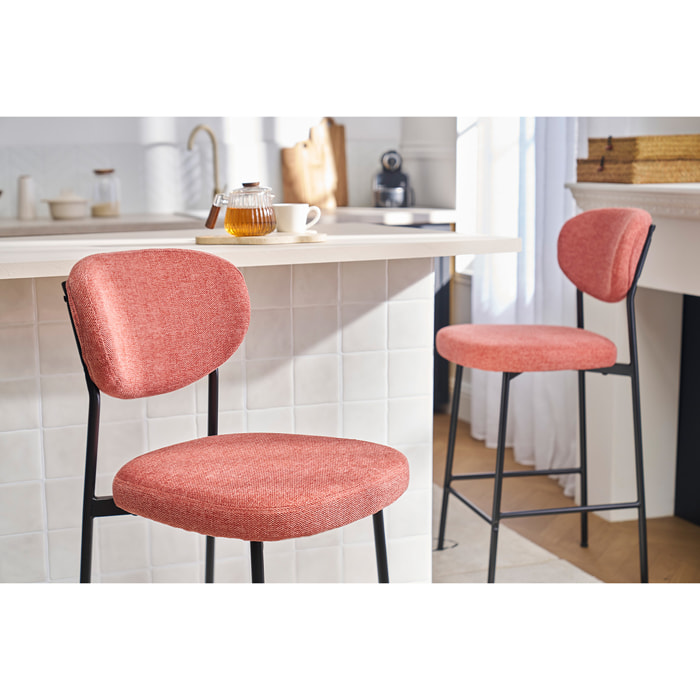 Tabourets de bar fixes en tissu effet velours texturé terracotta H65 cm (lot de 2) BREKA