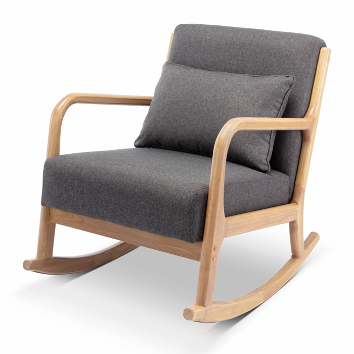 Fauteuil à bascule design en bois et tissu. 1 place. rocking chair scandinave. gris foncé