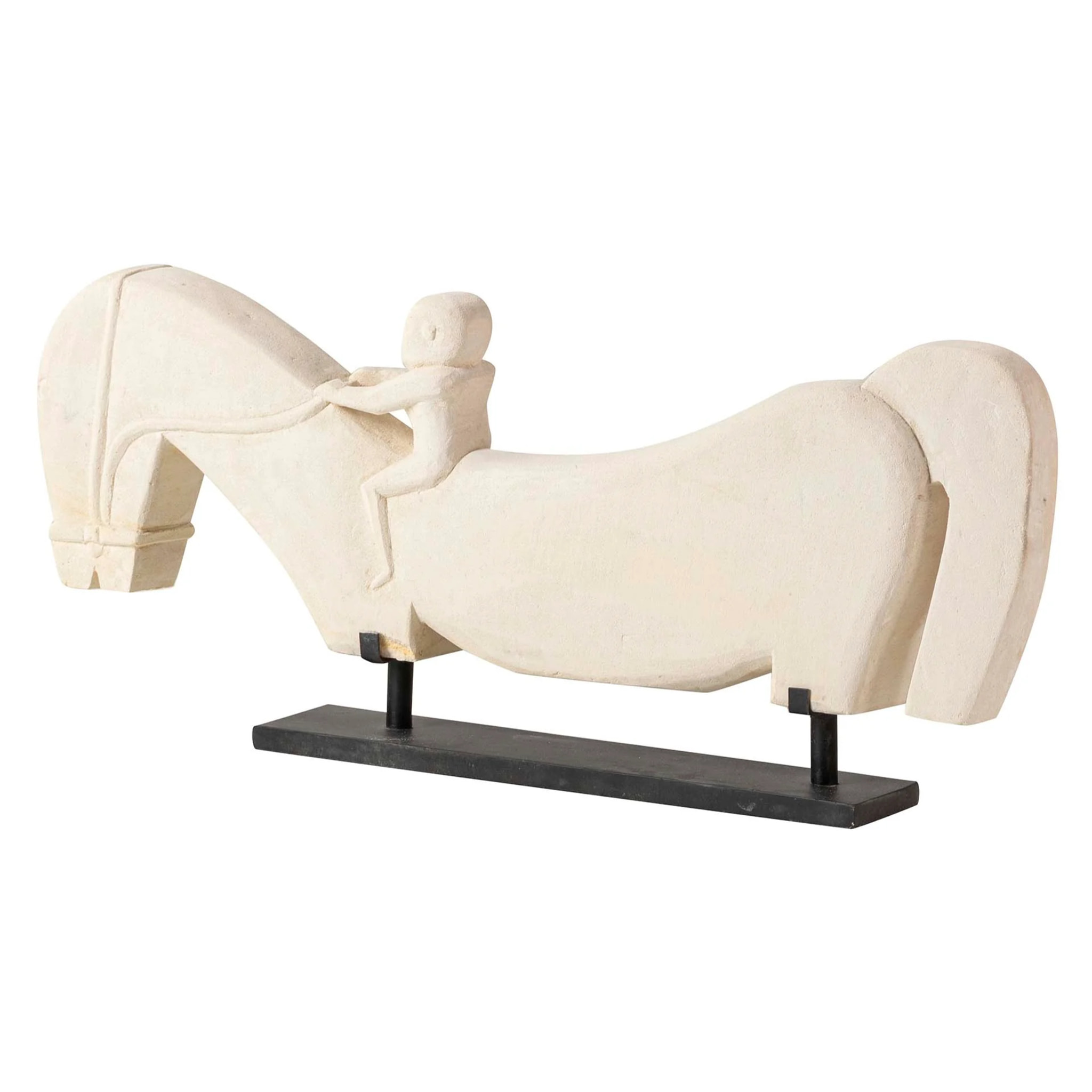 Figura Caballo Piedra Blanca 84x10x35 Cm