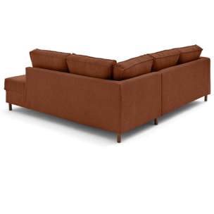 Jake - canapé d'angle droit 5 places convertible en tissu velours relief - Terracotta