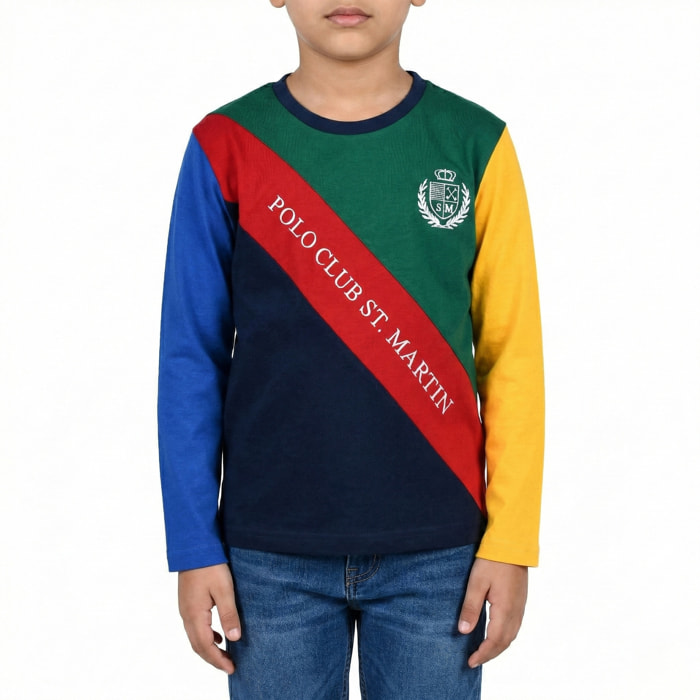 T-shirt manica lunga multicolor Polo Club St Martin Blu