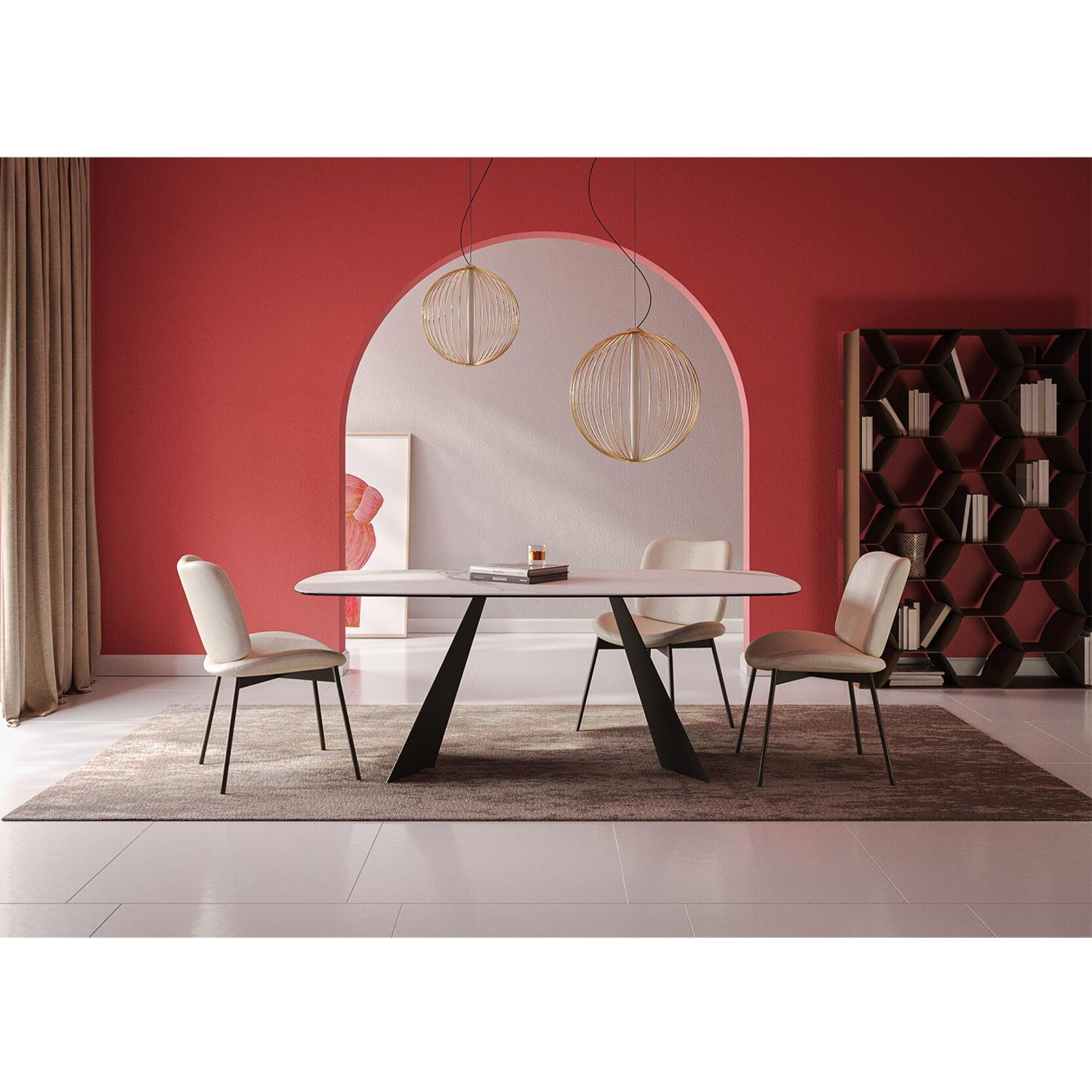 TAVOLO FISSO PRISMA - GRIGIO CARBONE, BOTTE BORDO INCLINATO, PIANO GRES PORCEL. STATUARIO ALTISSIMO