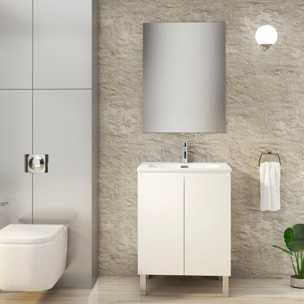 Ensemble de Salle de Bain Lust | 60 cm Blanc | Deux Portes | Lavabo Encastré | N'inclut pas le Miroir | Meuble Assemblé | Alday