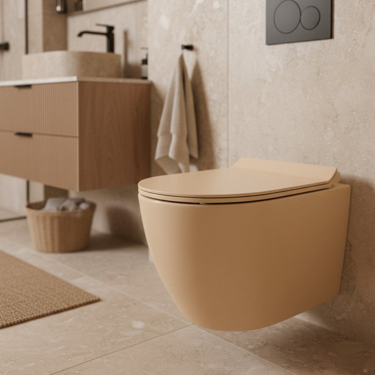 PixL Cuvette suspendue céramique sans bride Tornado Quiet et fixations invisibles+abattant Softclose,moka mat (CEPX010RTORPMOM)