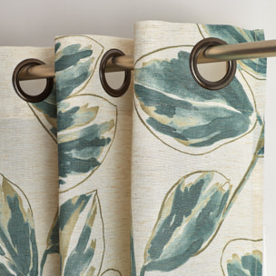 Rideau poly-lin imprimé fleur aquarelle - Vert