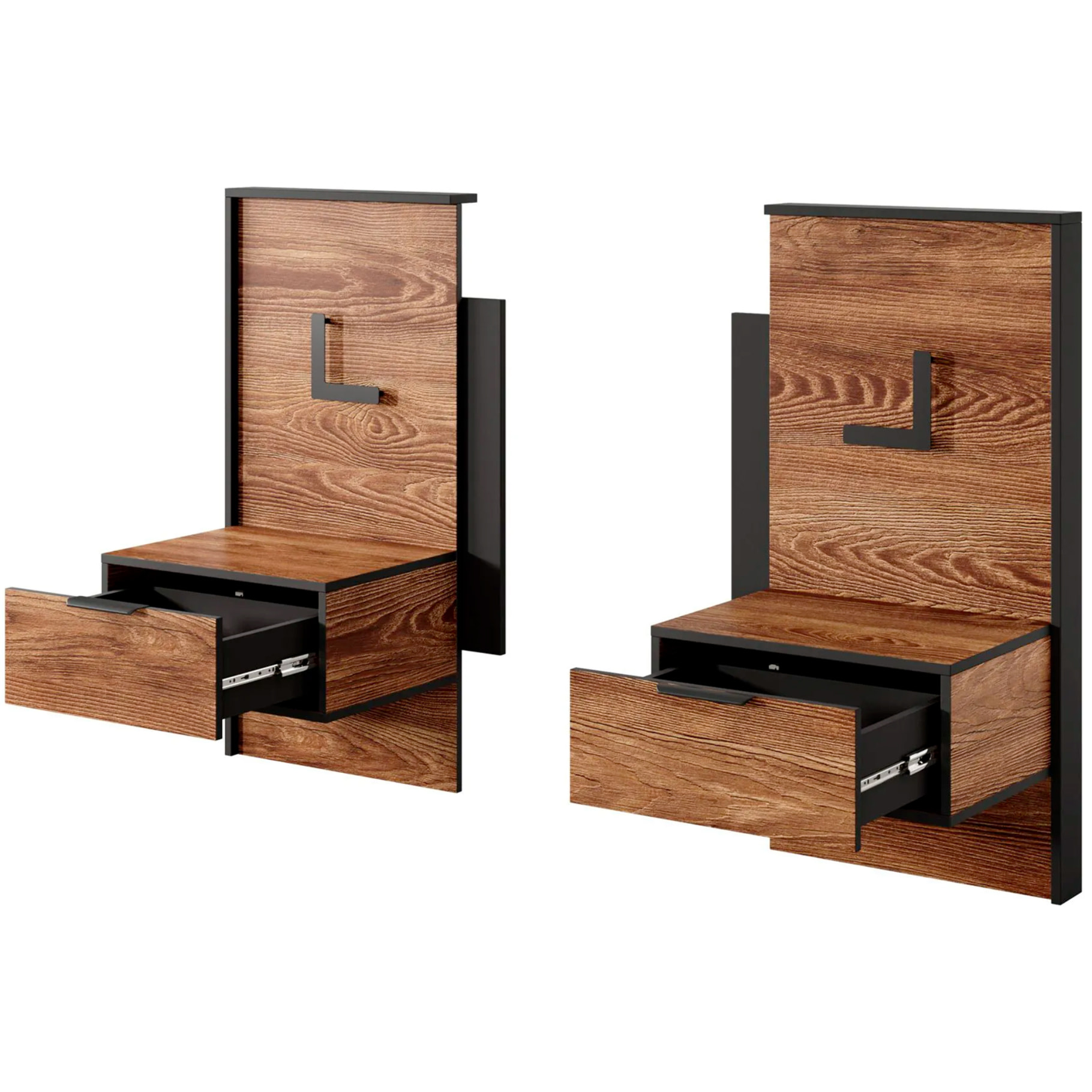 Set 2 Comodini Moderni Con LED E Cassetto Design Salvaspazio Per Camera Da Letto Illuminazione Integrata 102 x 58 x 39.6 Cm Castagno E Antracite