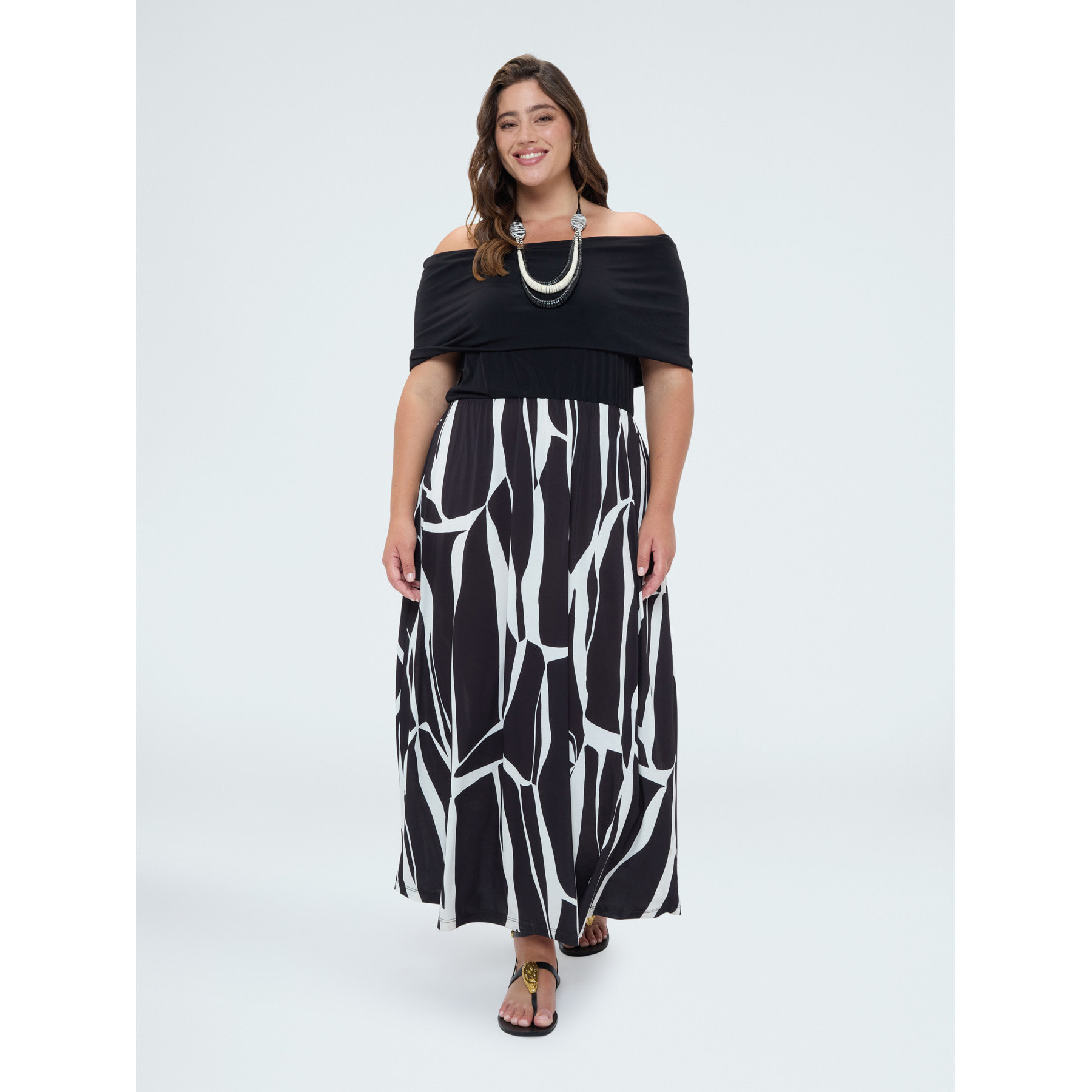 Fiorella Rubino - Vestido Chill off shoulder con estampado - Negro