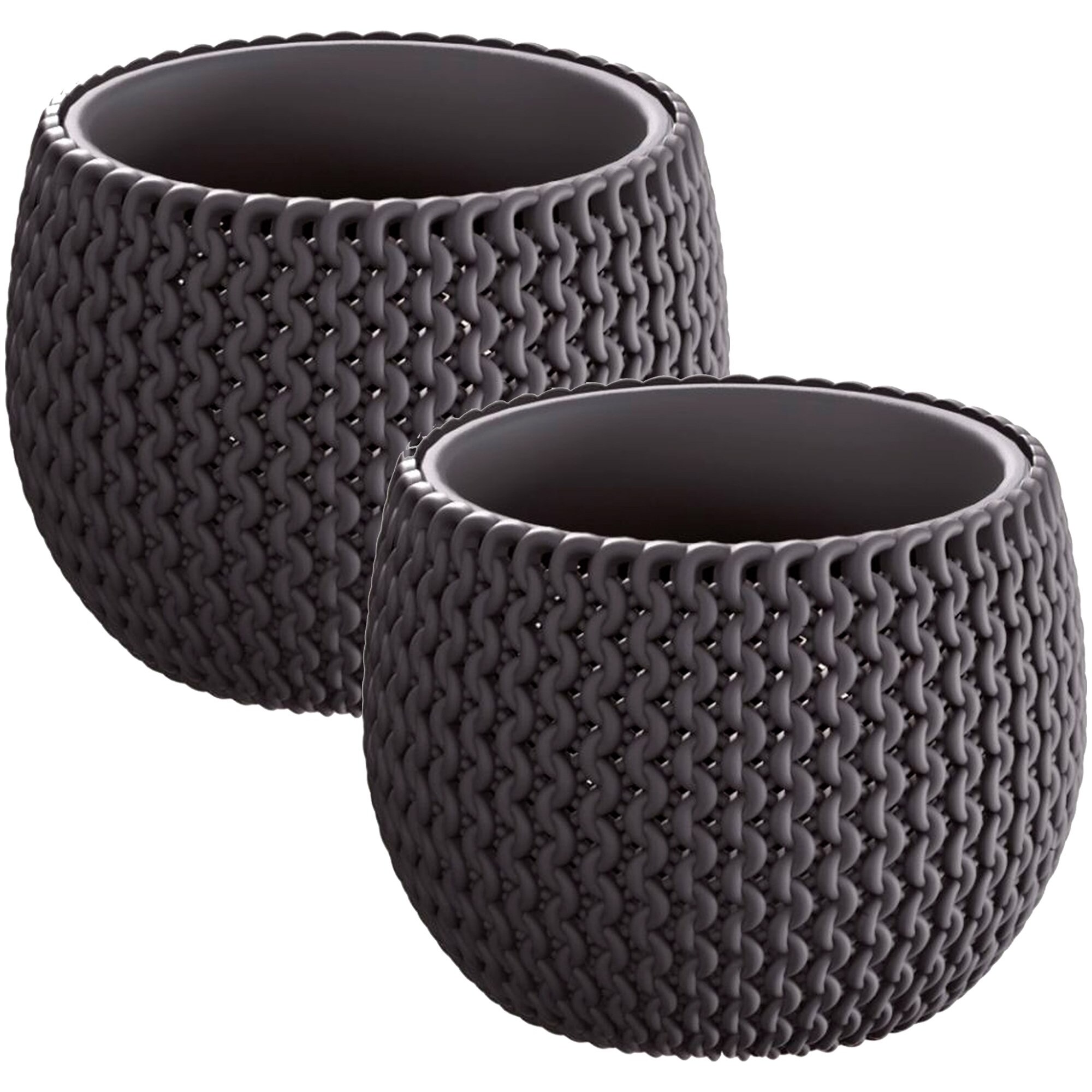 2x maceta redonda con deposito splofy bowl de plastico en color antracita 23,9 (largo) x 23,9 (ancho) x 16,1 (altura) cm