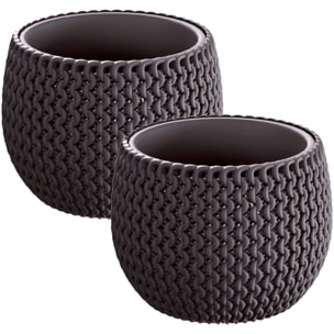 2x maceta redonda con deposito splofy bowl de plastico en color antracita 23,9 (largo) x 23,9 (ancho) x 16,1 (altura) cm