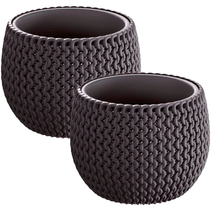 2x maceta redonda con deposito splofy bowl de plastico en color antracita 23,9 (largo) x 23,9 (ancho) x 16,1 (altura) cm