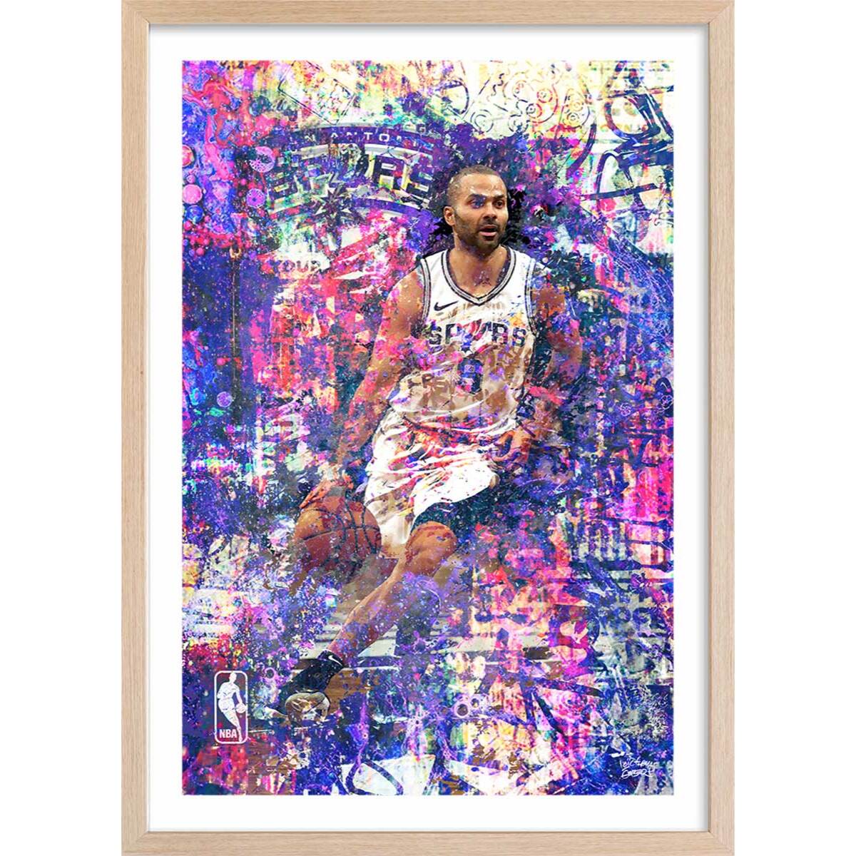 Affiche tony parker 09 Affiche + cadre en bois - Chêne