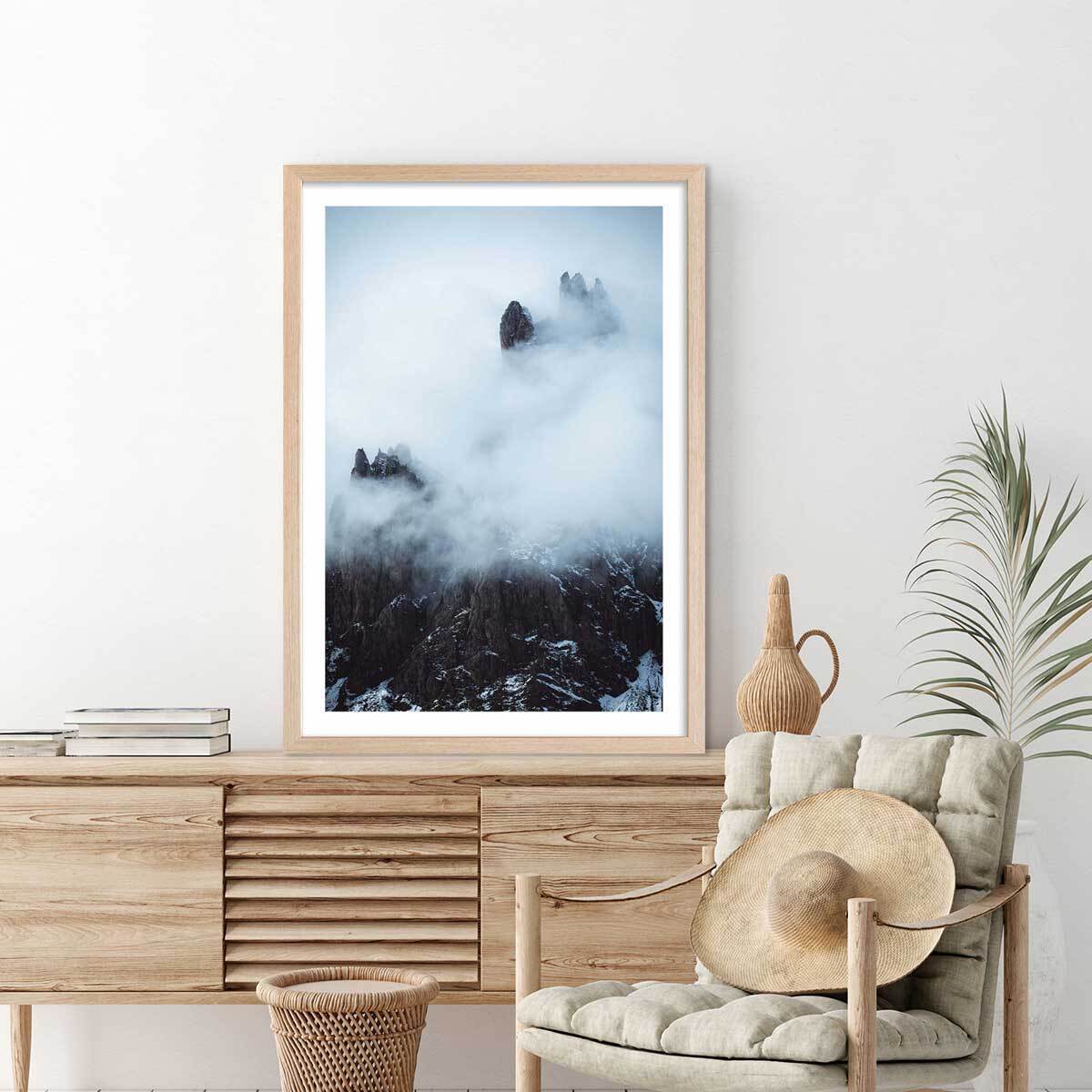 Affiche paysage tempête dans les alpes suisses Affiche + cadre en bois - Chêne