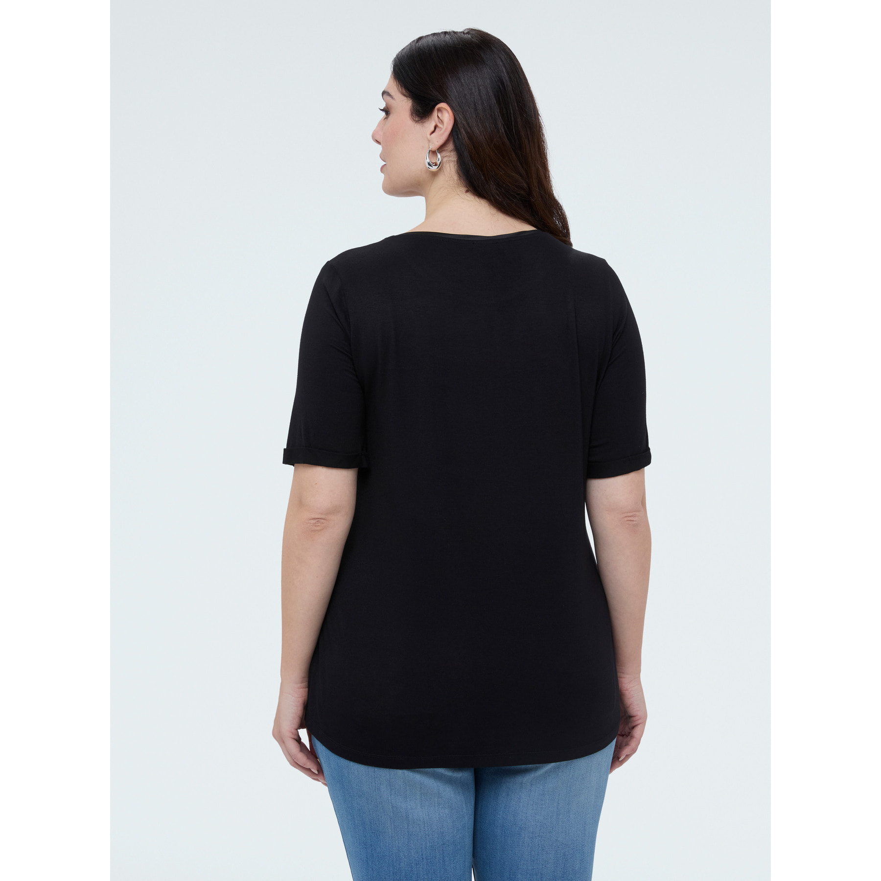 Fiorella Rubino - T-shirt bimaterica con scollo tondo - Nero