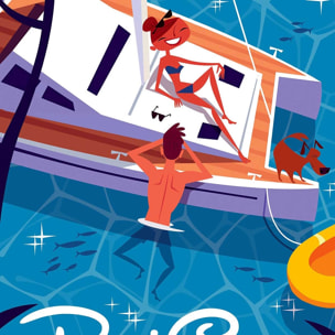 Poster de baignade à port cros Affiche + cadre en bois - Noir