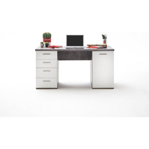 Bureau avec rangements 145 cm - Design béton & blanc - ESTEBANE