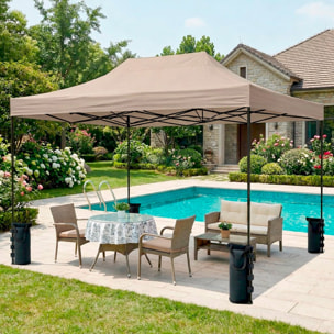 Gazebo Professionale 3x4.5 M Richiudibile Automatico In Acciaio E Telo Oxford 1200D PVC Impermeabile Anti UV Struttura a Fisarmonica e Sacche Tortora